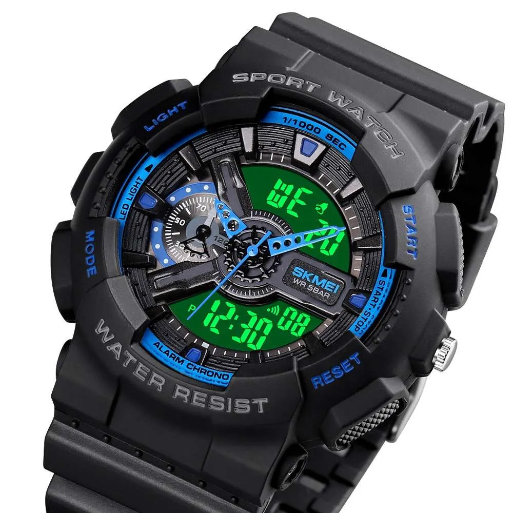 SKMEI LED Digital THOCK hombres analógico cuarzo negro oro reloj de pulsera electrónico Masculino G estilo impermeable plástico deportes Watch238v