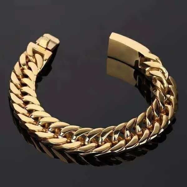 Personality Simple Gold Stainless Steel Cuban Bracelet Retro Men's Hook Bracelet Jewellery Male Hip Hop Jewelry Gifts Q0719