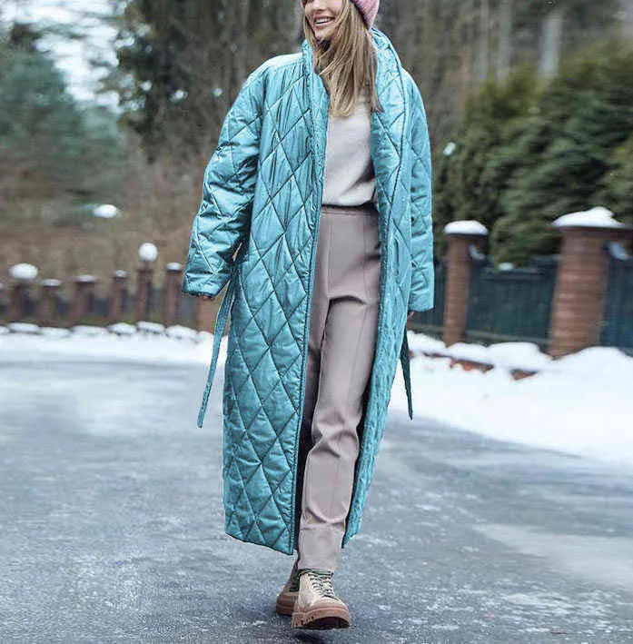 Herbst Winter Mode Frauen Puffer Mantel übergroße Maxi Robe Lange parka Casual oberbekleidung 211223