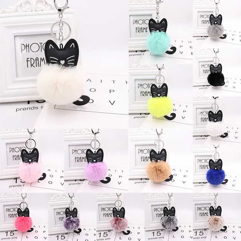 Cute Fur Cat Soft Pompom Animal Tail Hair Ball Keychain Ladies Car Bag Accessories Key Ring Mom Gift