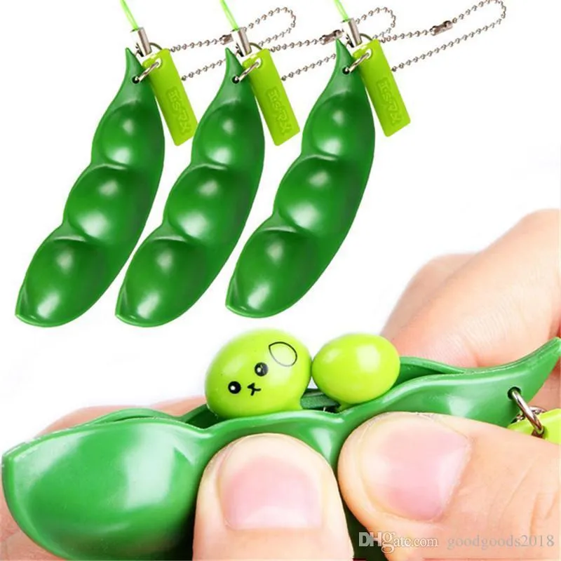 Funny Fidget Toys Squeeze Extrusion Bean Toys Keychains Keyring Pea Soybean Anti-anxiety Decompression TO342