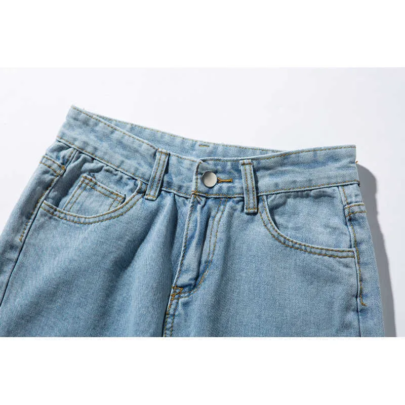 Jeans à jambes larges taille haute femmes ing Vintage Baggy décontracté pantalon droit maman Denim pantalon grande taille 210809