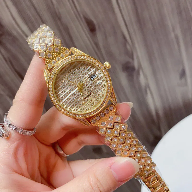 Modna najlepsza marka kwarcowa zegarek na nadgarstek dla kobiet lady dziewczyna z kryształowym stylem metalowym stalowym zegarkami x1448804045