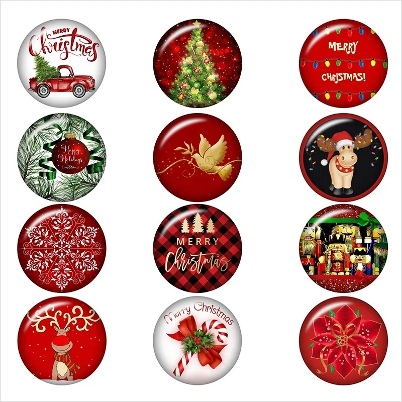 merry-christmas-tree-deer-Red-glass-snap-button-DIY-jewelry-Round-photo-cabochons-flat-back-DA1227