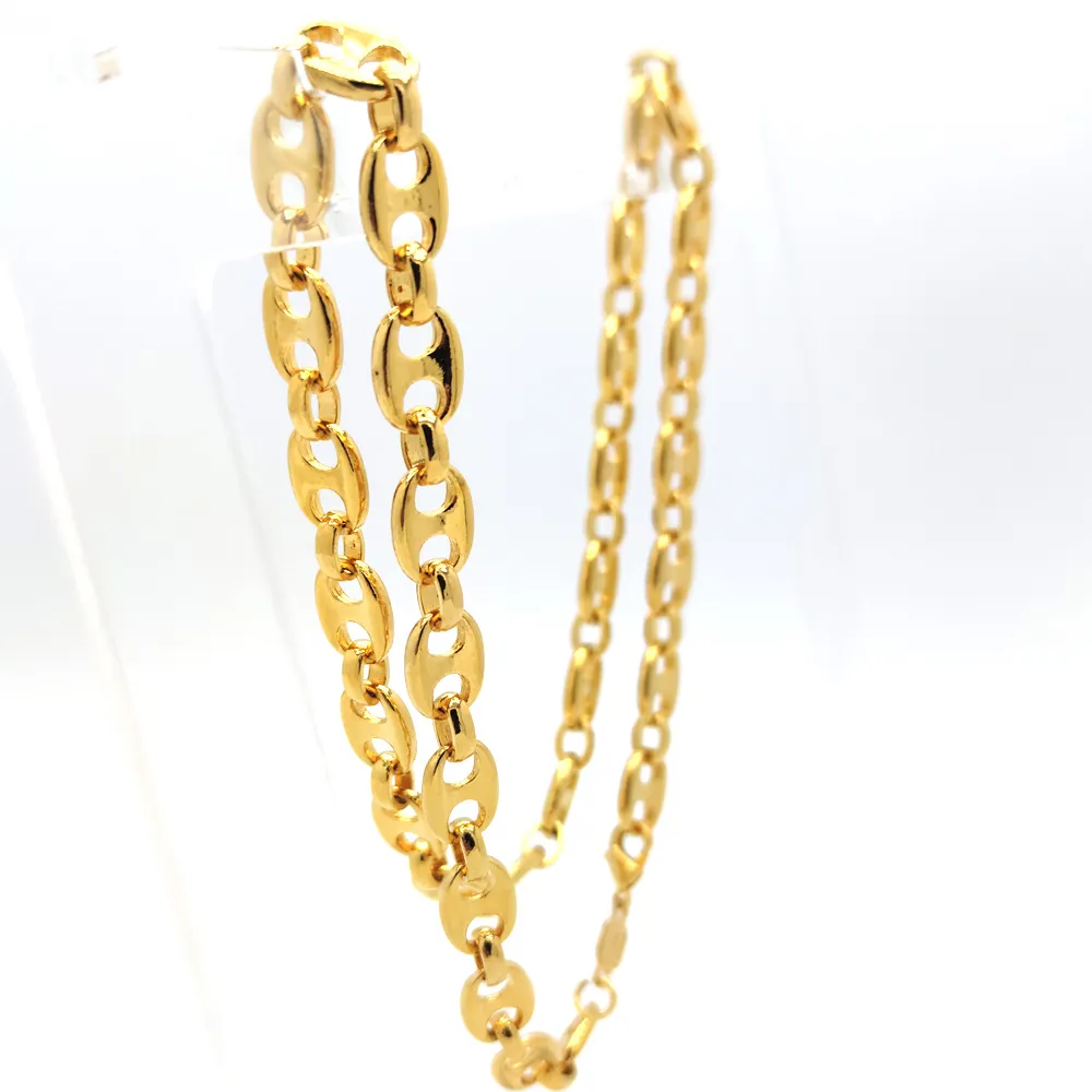 24 K Amarelo REAL OURO GF Puffed Mariner Link Chain Colar 10mm 23 6 Fecho Lagosta STAMP2728