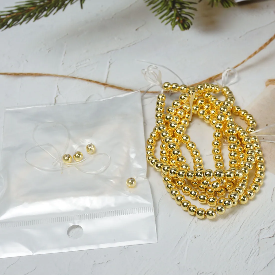 Perlé pour femmes Perles plaquées dorées 6mm Bracelet semi-fini avec perles d'extension de rechange et fil
