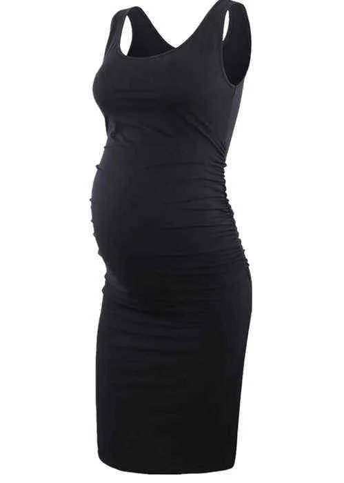 Родильное платье 2022 летняя мода для беременных носить родильное круглое шею без рукавовного платья сексуальное сплошное цветное платье G220309