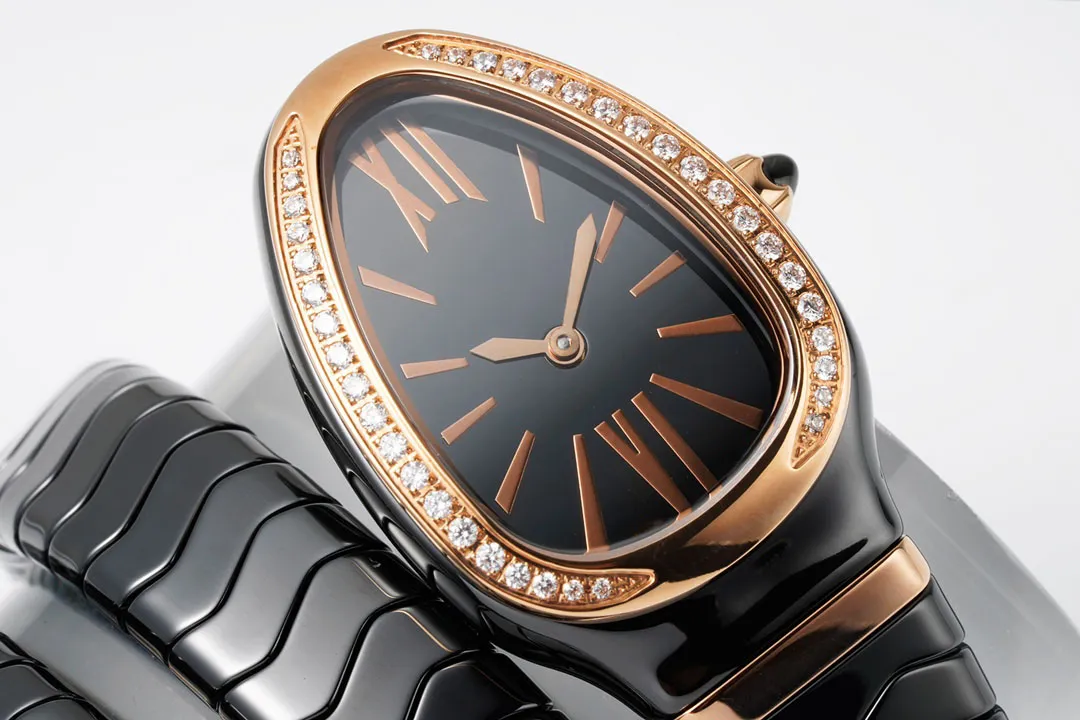 Relógios de pulso senhoras luxo relógio cobra série de aço inoxidável incrustado movimento de quartzo safira cristal vidro 35mm301b