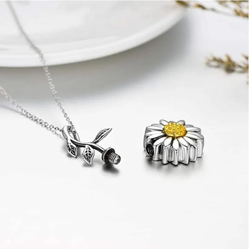 Doreen boîte mode crémation cendres urne coeur tournesol pendentifs collier couleur argent métal femmes hommes peuvent ouvrir bijoux cadeaux 245f