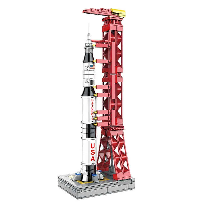 Nowy Apollo Saturn V kosmos Model Carrier Rocket Zabawka z Uruchamianie Building Building Blocks Dla Dzieci Dorośli Zabawki Prezent AA220303