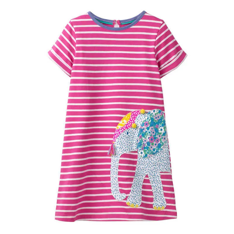 Jumping Metrów Aplika Zwierzęta Dresses Baby Summer Giraffe Girl Odzież Bawełna Krótki Rękaw Pasek Księżniczka Dzieci Tunika Dress 210529