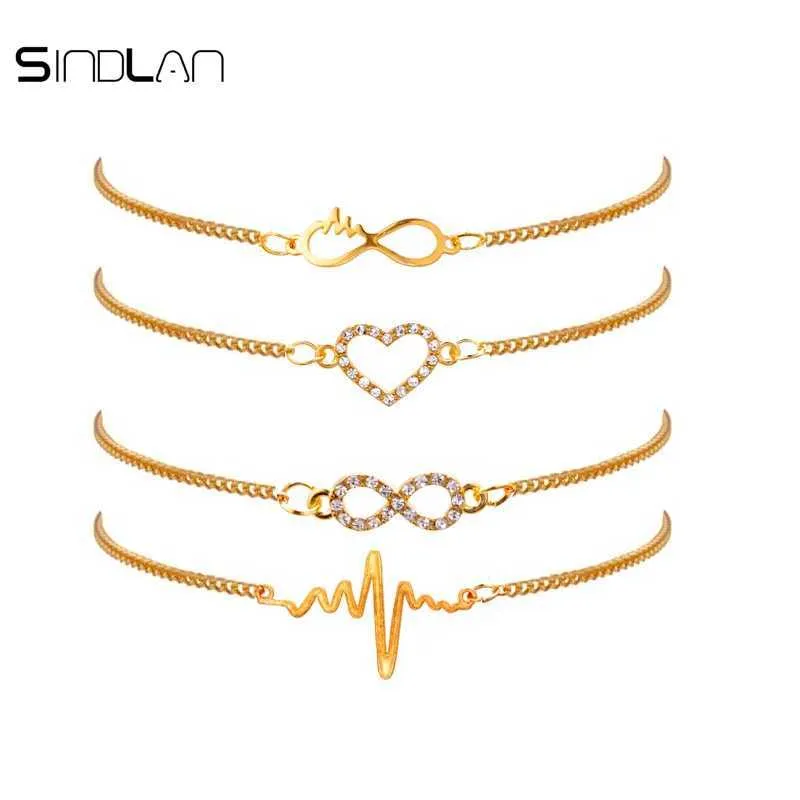 Braccialetto Sindlan Fashion / Set Charm Crystal Digit 8 Hollow Heart Cardiogram Gold Catena Braccialetti Braccialetti le donne Q0719