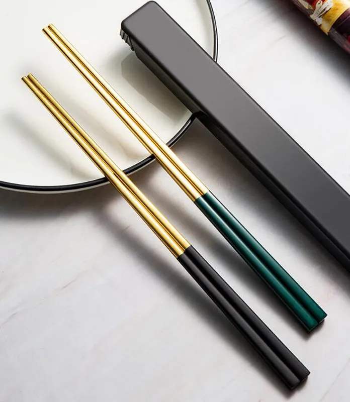 Creative 304 Stainless Steel Chopsticks with Storage Box Heat Insulation and Antiscalding Home el Nonslip Chopsticka272351134