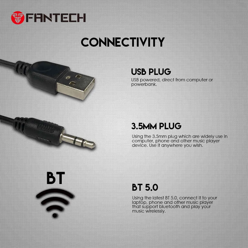 Fantech Dual Mode 3.5mm Wired And Wireless BT Speaker 4D Stereo Surround Music RGB Speakers Computer Laptop Phone TV