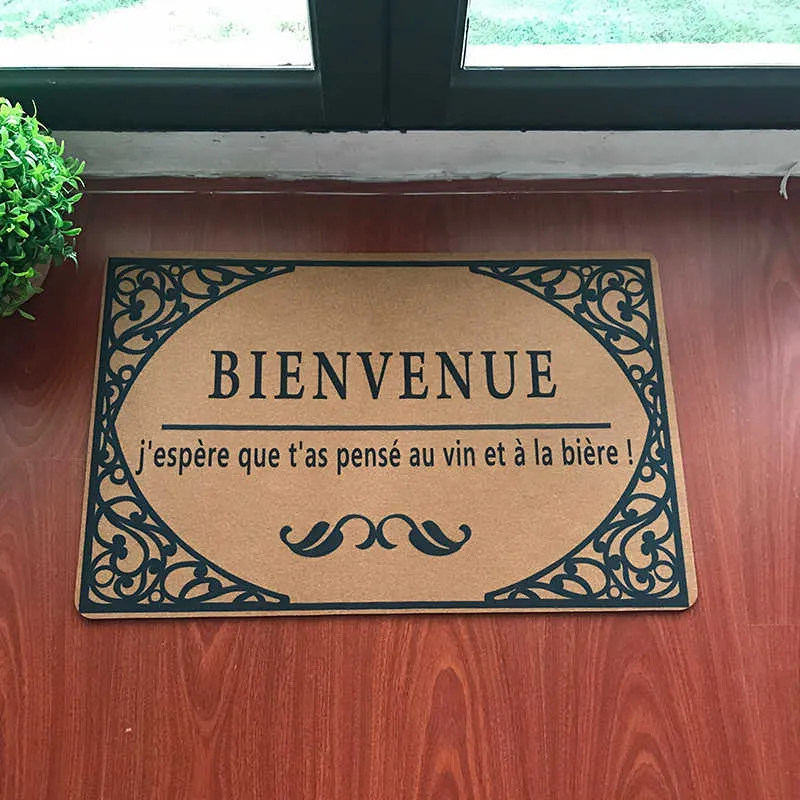 Divertente zerbino di benvenuto porta d'ingresso Benvenuto in lingua francese, spero che tu abbia pensato a vino e birra! Tappeto in gomma 210917