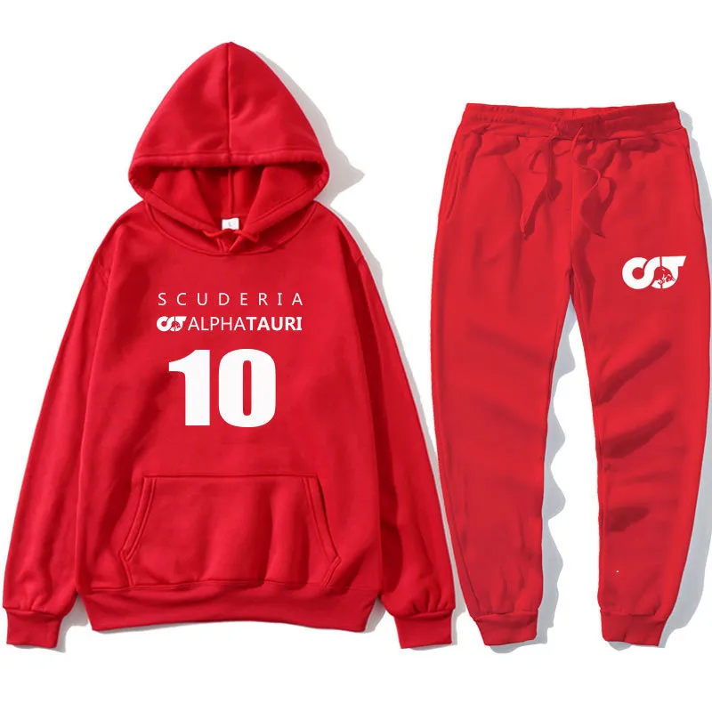 2021Autunno Inverno F1 Alpha Tauri pilota Pierre Gasly 10 Fan dell'auto Tuta Moda Allentato Cotone Uomo Felpe con cappuccio + Pantaloni Set