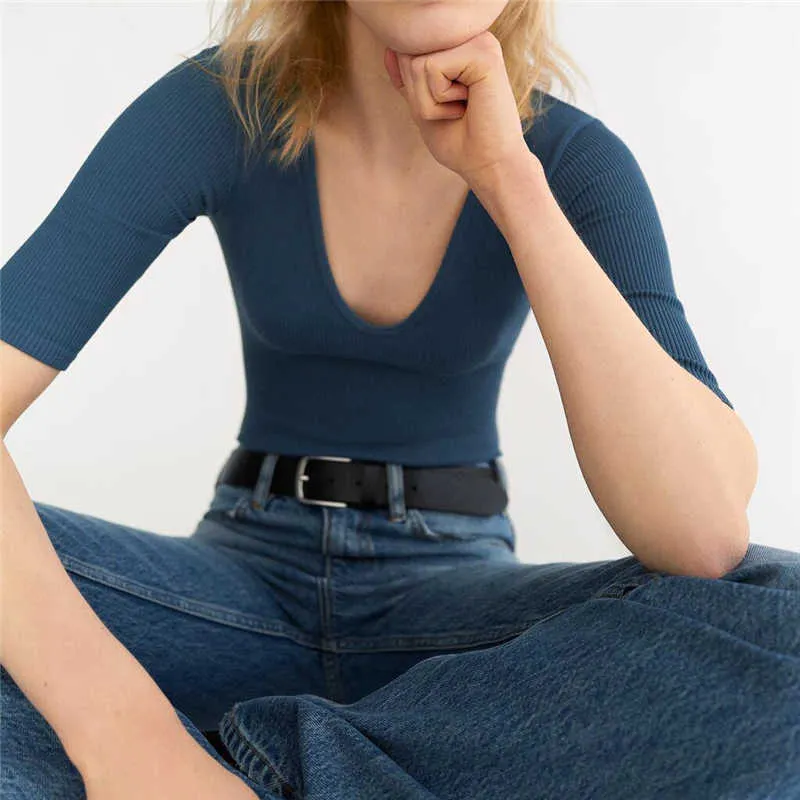 Elegante vrouwen elastische slanke bodysuits mode dames gebreide romper streetwear vrouwelijke chic effen blauw 210527