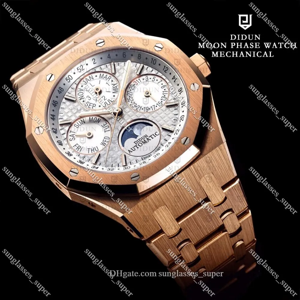 DIDUN montres pour hommes haut automatique Gear S3 montre en or étanche phase de lune montre-bracelet en acier inoxydable Bracelet269P