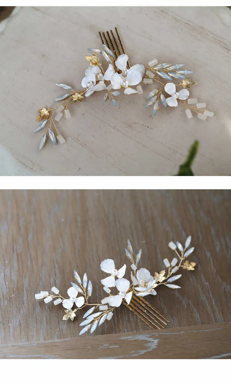 Wedding Accessories Gold hair Comb Pins Flower Headpieces Headbands Opal Pearls Hairbands Brides Party Hairpins Bridal Jewelry X0625