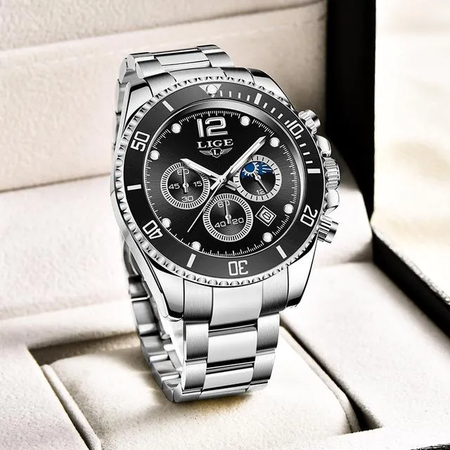 Mężczyźni zegarki LIGE TOP WODY STALICZNA WODY ODPOWIEDNIK KWARTZ MAS MASY SPORT Blue Chronograph Relogio Masculino2493