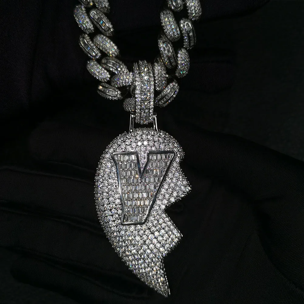 Iced Out Gebroken Hart Hanger Ketting Heren Dames Mode Hip Hop V Brief Gouden Kettingen Jewelry256z