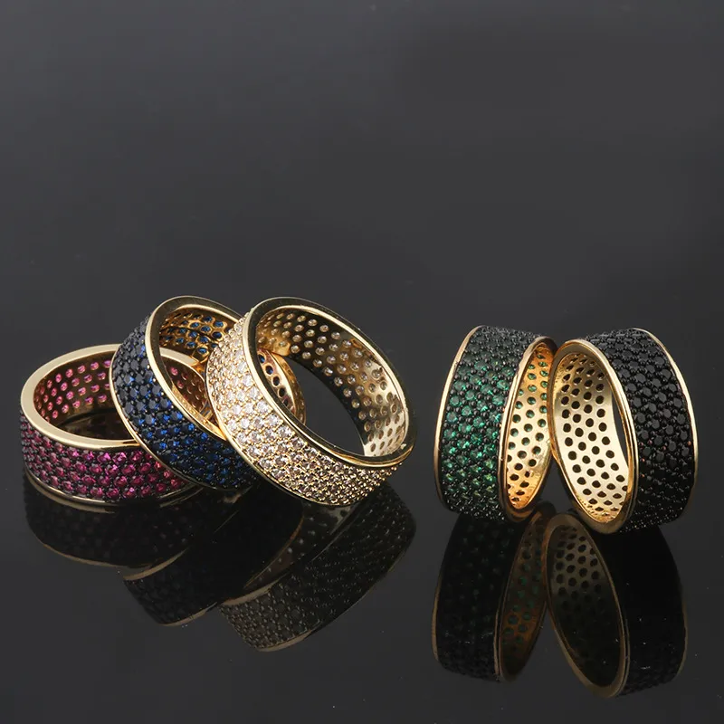 Neue Mode Voll Pflastern CZ Ring für Männer/Frauen Gold Farbe Charme Runde Ring Mehrfarbige Kristall Klassische Hip Hop schmuck für Geschenke