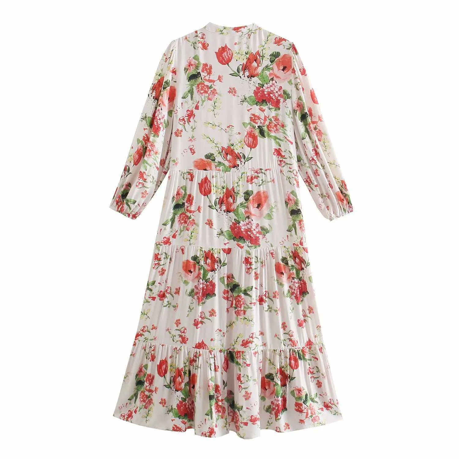 Summer Vintage Floral Printed Dress Women O-neck Three quarters Sleeves Button-up Maxi Boho Shirt Dresses Woman Robe 210709