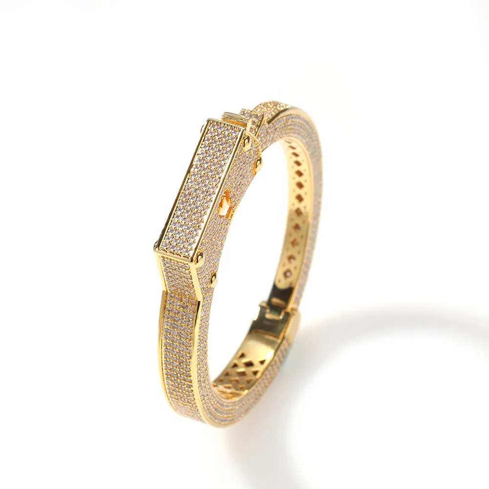Biżuteria biżuterii punkowa bransoletki kajdanki bransoletki 18KT Złoto wypełnione mrożoną mrożoną mrożoną mikro zamknięciem z cyrkoniem biżuteria