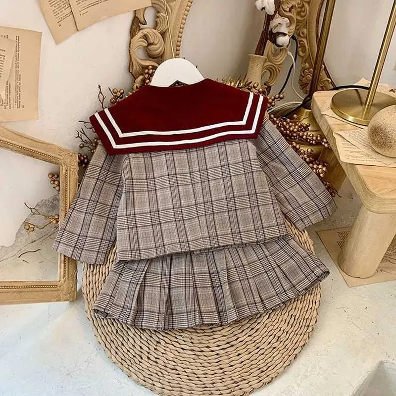 Kids Clothes Children's Clothing Girls Western Style Cute College Striped Suit Autumn Spring Baby 210528