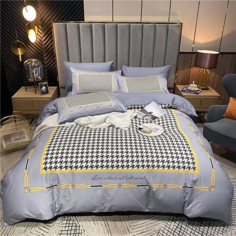 Lyxig bomullsdesigner sängkläder sätter gul och blå vinter queen säng conestriers set
