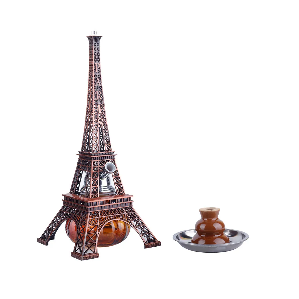 Cachimbo de água antigo em forma de torre Eiffel com tubo duplo conjunto completo de chaleira de cigarro árabe para fumar cachimbo de água shisha prata vermelho marrom torres