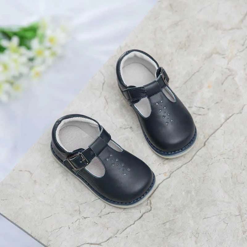 Baby genuine leather shoes boys hollow British style cowhide shoes princess spring and autumn soft single leather shoes 210713