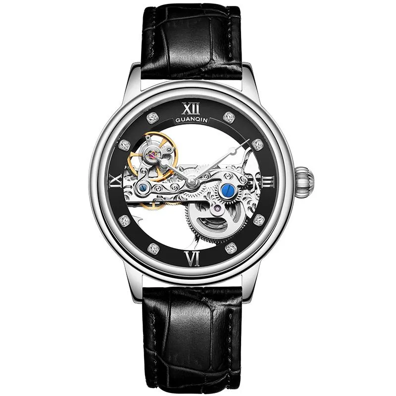Guanqin novo relógio luminoso tourbillon esqueleto automático masculino esporte relógio mecânico à prova dwaterproof água ouro relogio masculino228b