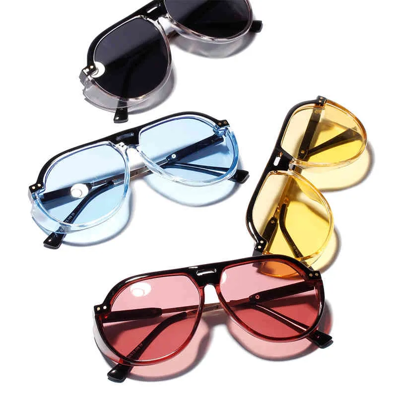 AOZE2021 nouvelle couleur transparente grenouille miroir femme rétro mode visage grand cadre mâle anti-UV unisexe lunettes de soleil