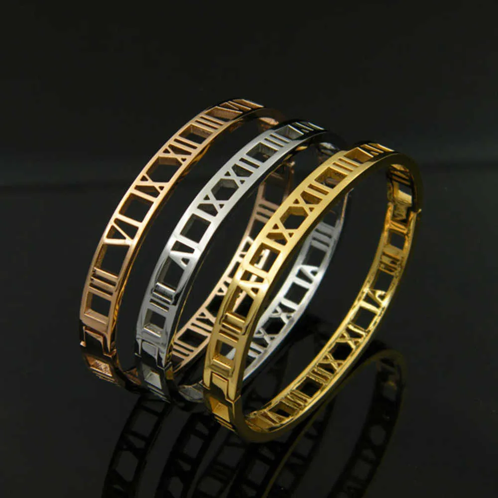 Best-selling High-end Sirocco Skinny Ms Roman Numerals Hollow Bracelet Fashion Titanium Steel Bracelet Q0717