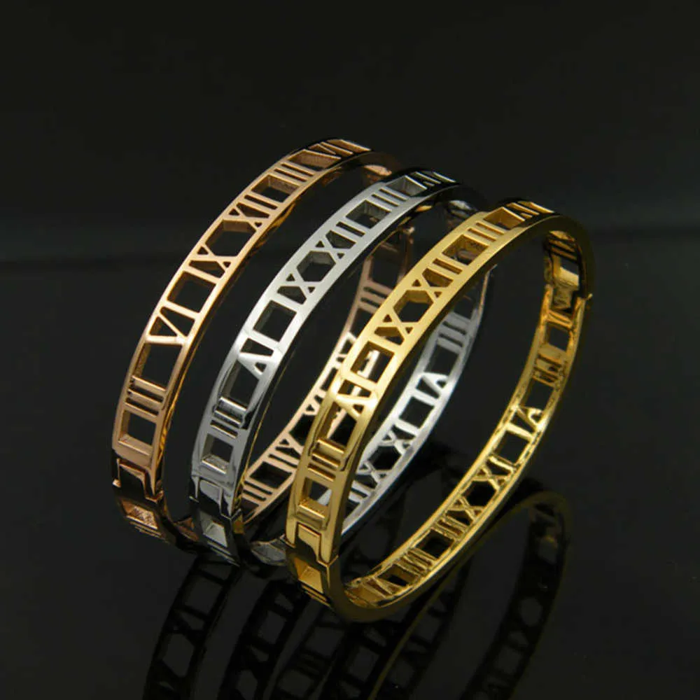Mode PERSOONLIJKHEID Romeinse numerale holle armband Veelzijdige eenvoudige accessoires Titanium stalen sieraden Q0717