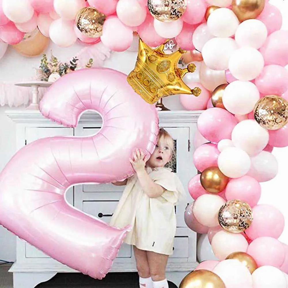 rose blanc or ballon arc guirlande kit 1-9 nombre ballons bébé douche air globos mariage fête d'anniversaire décorations X0726