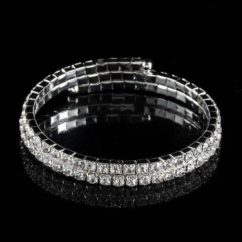 AB Crystal Rhinestone Bangle Bracelets Silver Plated Spiral Upper Arm Bracelet for Women 2 Row Iridescent Color Bracelets Bangle (5)