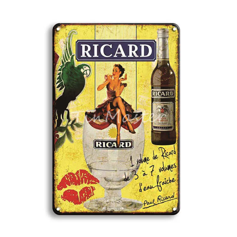 Ricard Beer Metal Tinサインビンテージハバナクラブポスターメタルサインアンティークアイルランドのパブバーカフェテリアキッチンアートウォールホームインテリア
