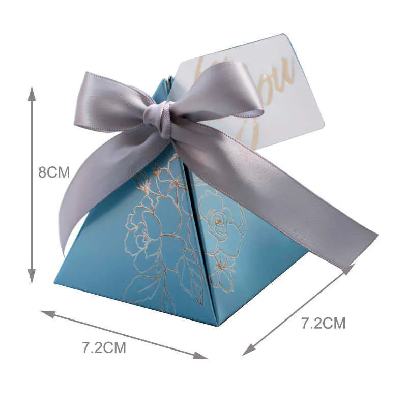 Dreieckige Pyramide Pralinenschachtel Hochzeit Gefälligkeiten und Geschenkbox Papierbox Verpackung für Hochzeitsdekoration Babyparty Partyzubehör 210724