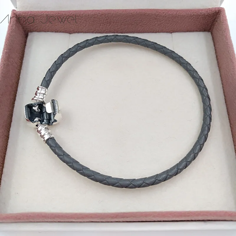 DIY Charms Smycken Pandora Autentisk 925 Sterling Silver Clasp Bead Original Stämpel Vävnad Läder Armband Bangle Gör för Kvinnor Män Födelsedaggåvor 590705CSG-D
