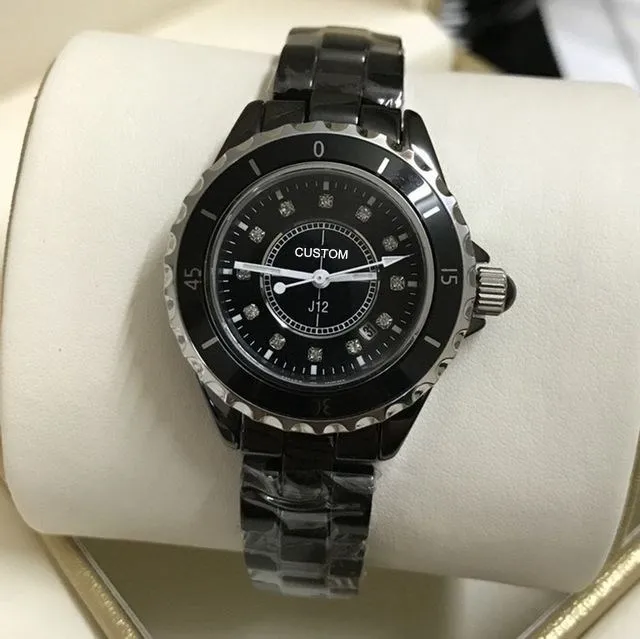 Дизайн тренда женский мужской керамика смотрит знаменитый бренд 12 -й кварцевые часы черно -белые керамические часы 33 мм 38 мм1811524