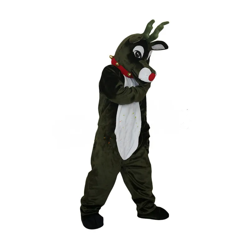 Costumes de mascotte vert foncé en peluche noël cerf Fursuit tête pour adulte mascotte fourrure Animal fantaisie fête jeu vêtements scène spectacle