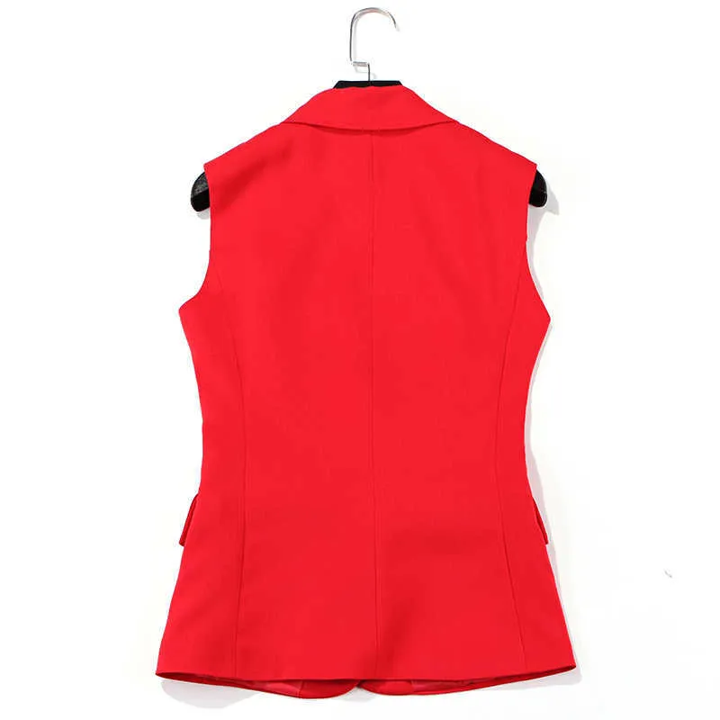 Kamizelka garnitur kostium kobiet profesjonalne spodenki Dwuczęściowy moda dorywczo czerwona kurtka bez rękawów lato odzież damska 210527