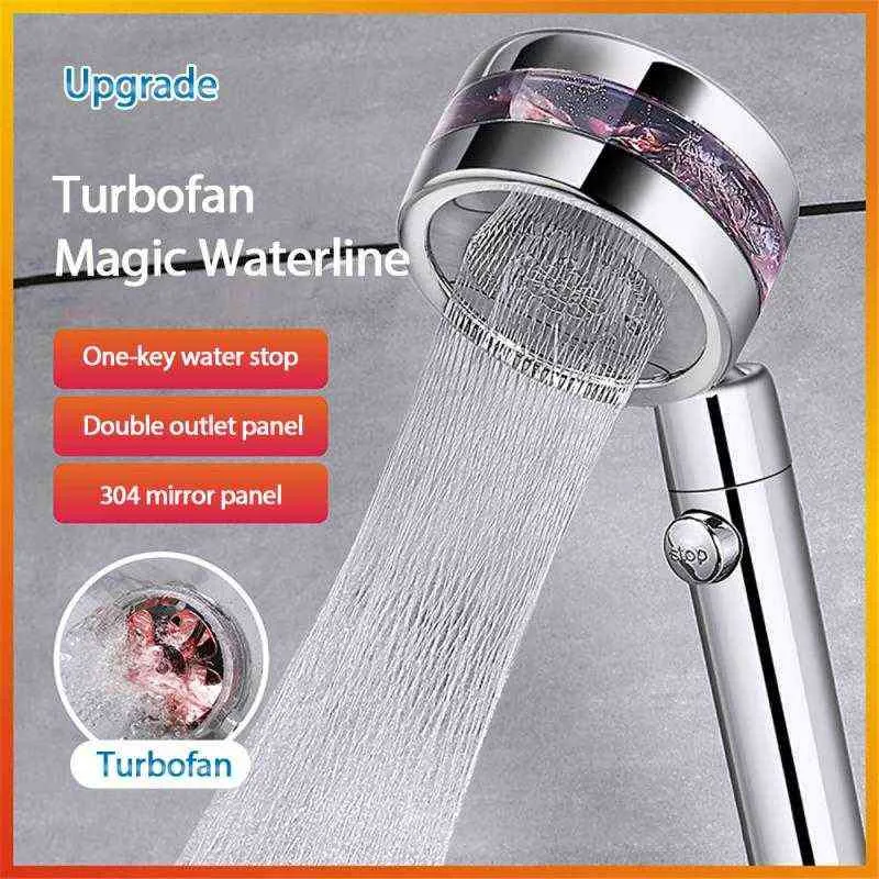 Einstellbare Jetting Turbolader Dusche 8K Spiegel Magie Kleine Taille Wasser Stop Schütteln Kopf Dusche Wasser Sparen Badezimmer QM H1209