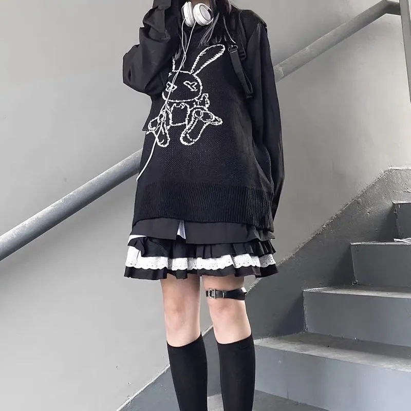 Houzhou shopping goth gótico renda plissado mini saias das mulheres harajuku fada grunge preto saia plissada japonês kawaii streetwear 220221