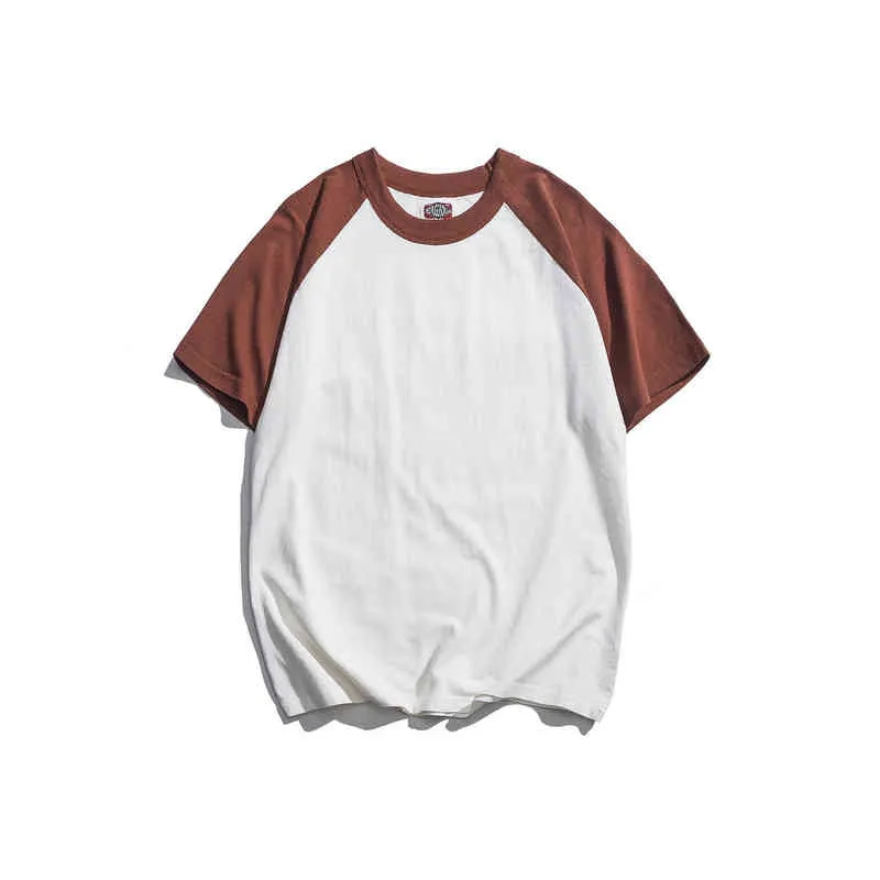 9202 t-shirt homens japonês retro moda simples chique novo contrato de cor todos jogo de algodão raglan manga curta rodada pescoço Tees H1218