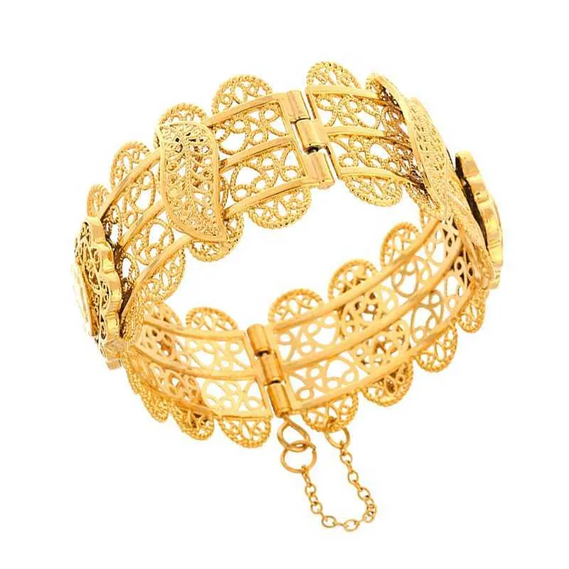 Napoleon Iii Coins Bangle Big Chunky Bangle for Women Gold Color French Wide Bracelets Ethiopian /middle East Style B20 Q0717