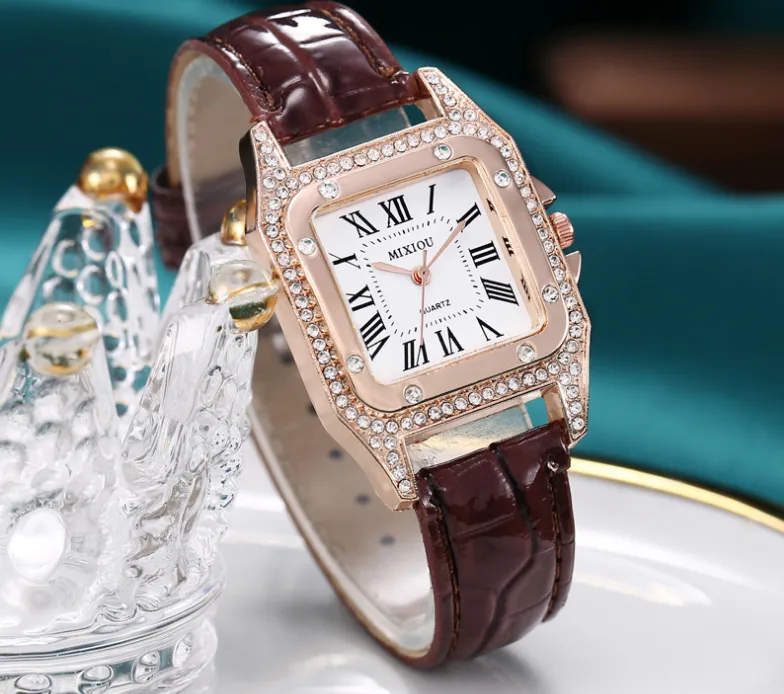 Mixiou2021 Crystal Diamond Square Smart Womens Watch Colorful Leather Strap Quartz Ladies Watches Direct S280T