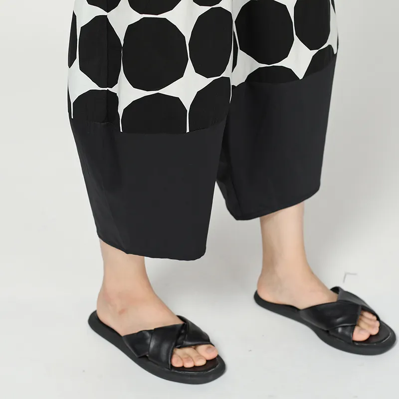 EAM taille haute élastique noir point imprimé fendu sarouel nouveau pantalon coupe ample mode printemps automne 1R297 201012